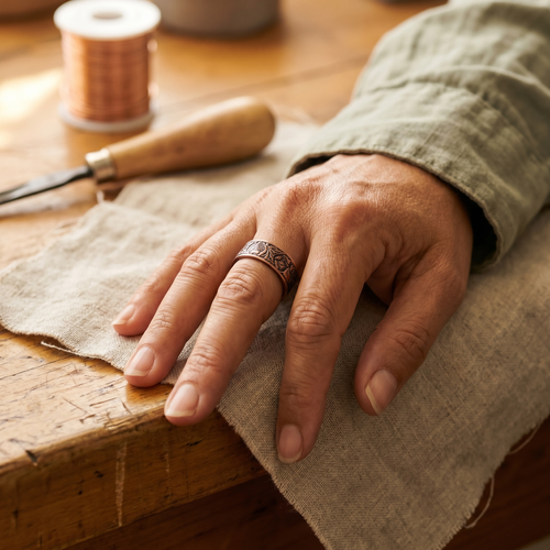 Anillo de cobre Obsidiana